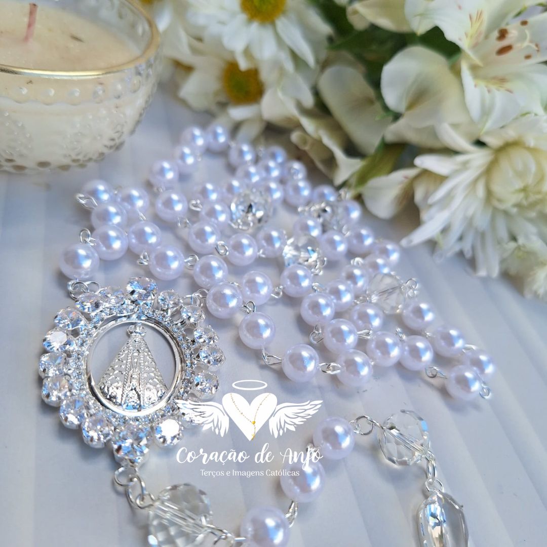 Terço Noiva Luxo Nossa Senhora Aparecida com Zircônia - Imagem 2