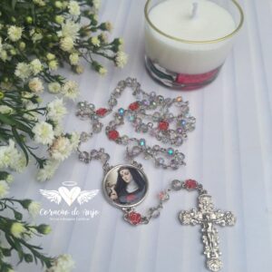 Kit Santa Rita de Cássia Terço + Vela + Oração Rendada