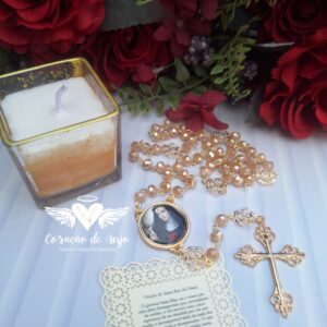 Kit Santa Rita de Cássia Terço + Vela Aromática + Oração Rendada